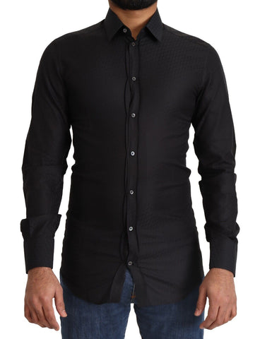 Black GOLD Cotton Slim Dress Formal Shirt Dolce & Gabbana