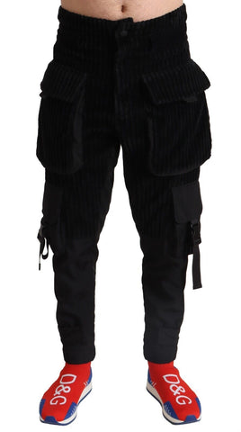 Black Cotton Skinny Corduroy Cargo Pants Dolce & Gabbana