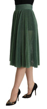 Metallic Green High Waist A-line Pleated Skirt Dolce & Gabbana