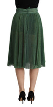 Metallic Green High Waist A-line Pleated Skirt Dolce & Gabbana