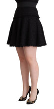 Black Knitted Nylon High Waist Mini A-line Skirt Dolce & Gabbana