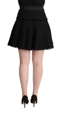 Black Knitted Nylon High Waist Mini A-line Skirt Dolce & Gabbana