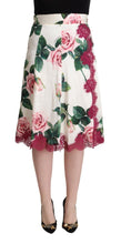 White Rose Print High Waist Midi A-line Skirt Dolce & Gabbana
