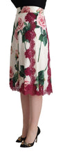 White Rose Print High Waist Midi A-line Skirt Dolce & Gabbana