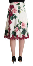 White Rose Print High Waist Midi A-line Skirt Dolce & Gabbana