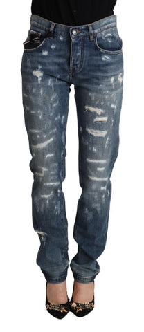 Blue Distressed Denim BOYFRIEND Skinny Jeans Dolce & Gabbana
