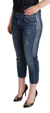 Blue Washed Mid Waist Denim Logo Cropped Jeans Dolce & Gabbana