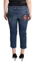 Blue Washed Mid Waist Denim Logo Cropped Jeans Dolce & Gabbana
