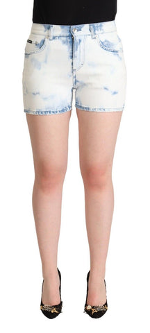White Blue Dye Cotton Mid Waist Denim Shorts Dolce & Gabbana