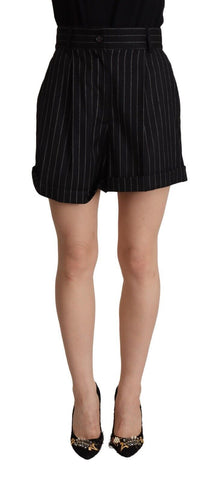 Black Stripes Wool High Waist Trouser Bermuda Shorts Dolce & Gabbana