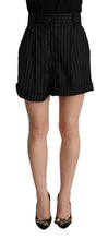 Black Stripes Wool High Waist Trouser Bermuda Shorts Dolce & Gabbana