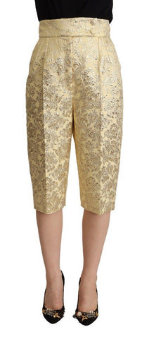 Beige Floral Brocade High Waist Trouser Cropped Pants Dolce & Gabbana