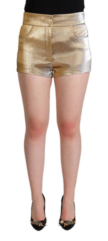 Metallic Gold Cotton Mid Waist Hot Pants Shorts Dolce & Gabbana