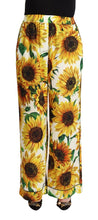 White Sunflower Print Mid Waist Wide Leg Pants Dolce & Gabbana
