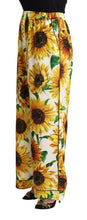 White Sunflower Print Mid Waist Wide Leg Pants Dolce & Gabbana