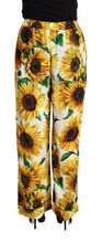 White Sunflower Print Mid Waist Wide Leg Pants Dolce & Gabbana