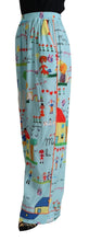 Light Blue Drawing Mid Waist Wide Leg Pants Dolce & Gabbana