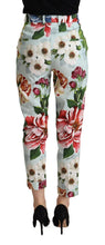 Light Blue Fiori Print Cotton Trouser Tapered Pants Dolce & Gabbana