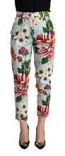 Light Blue Fiori Print Cotton Trouser Tapered Pants Dolce & Gabbana