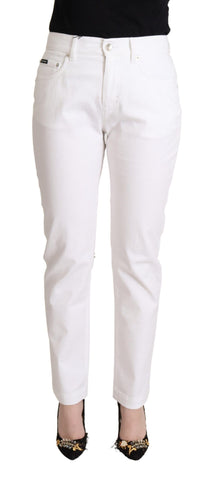 White Cotton Mid Waist Denim Tapered Jeans Dolce & Gabbana