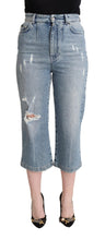 Blue Tattered Cotton Denim Capri Cropped Jeans Dolce & Gabbana