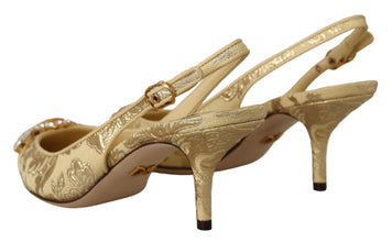 Gold Crystal Slingbacks Pumps Heels Shoes Dolce & Gabbana
