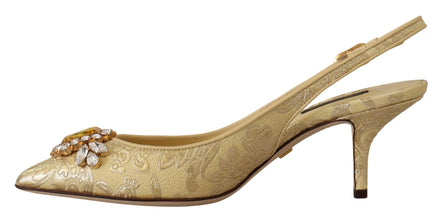Gold Crystal Slingbacks Pumps Heels Shoes Dolce & Gabbana