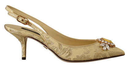 Gold Crystal Slingbacks Pumps Heels Shoes Dolce & Gabbana