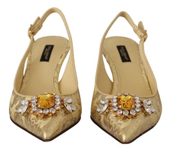 Gold Crystal Slingbacks Pumps Heels Shoes Dolce & Gabbana