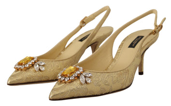 Gold Crystal Slingbacks Pumps Heels Shoes Dolce & Gabbana