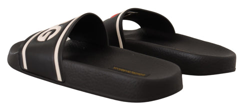 Black Leather I Love D&G Slides Sandals Dolce & Gabbana