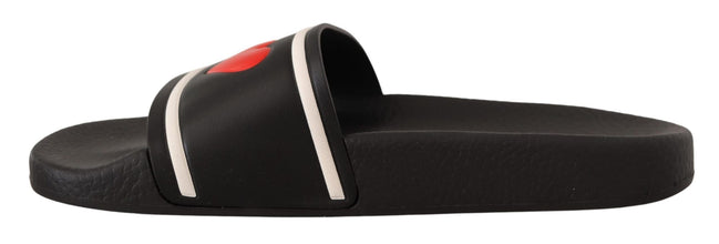 Black Leather I Love D&G Slides Sandals Dolce & Gabbana