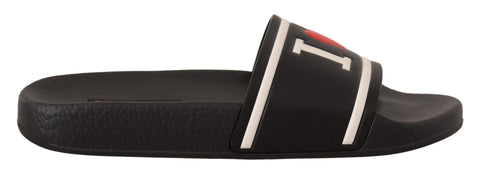 Black Leather I Love D&G Slides Sandals Dolce & Gabbana