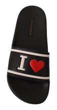Black Leather I Love D&G Slides Sandals Dolce & Gabbana