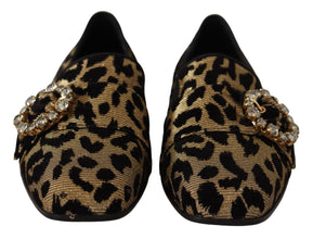 Gold Leopard Print Crystals Loafers Shoes Dolce & Gabbana
