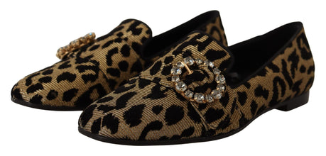 Gold Leopard Print Crystals Loafers Shoes Dolce & Gabbana