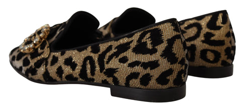 Gold Leopard Print Crystals Loafers Shoes Dolce & Gabbana