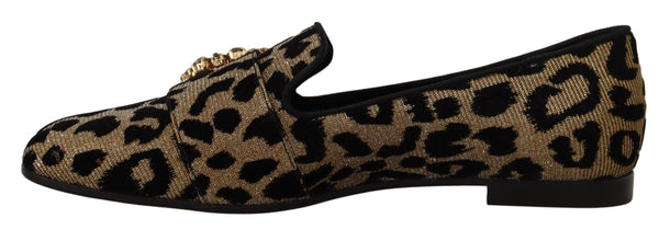 Gold Leopard Print Crystals Loafers Shoes Dolce & Gabbana