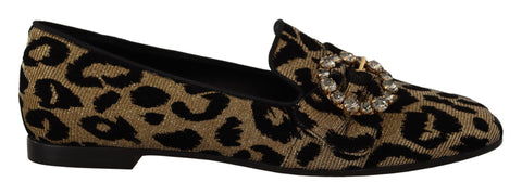 Gold Leopard Print Crystals Loafers Shoes Dolce & Gabbana
