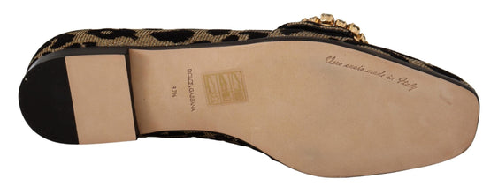 Gold Leopard Print Crystals Loafers Shoes Dolce & Gabbana