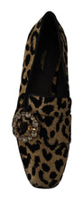 Gold Leopard Print Crystals Loafers Shoes Dolce & Gabbana