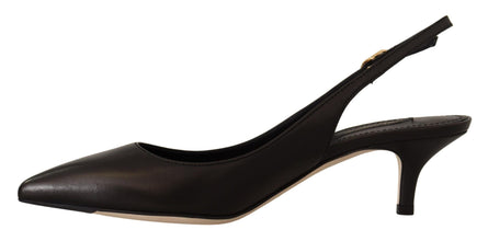 Black Leather Slingbacks Heels Pumps Shoes Dolce & Gabbana