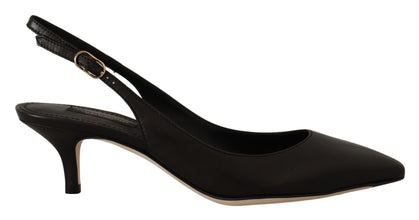 Black Leather Slingbacks Heels Pumps Shoes Dolce & Gabbana