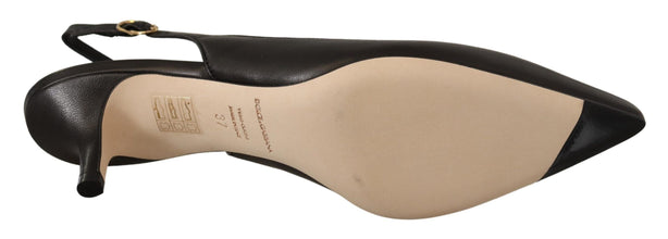 Black Leather Slingbacks Heels Pumps Shoes Dolce & Gabbana