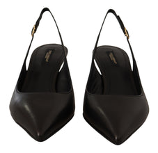 Black Leather Slingbacks Heels Pumps Shoes Dolce & Gabbana