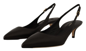 Black Leather Slingbacks Heels Pumps Shoes Dolce & Gabbana