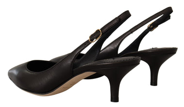 Black Leather Slingbacks Heels Pumps Shoes Dolce & Gabbana