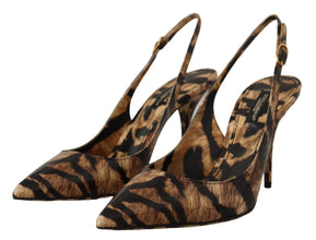 Brown Slingbacks Leather Tiger Shoes Dolce & Gabbana