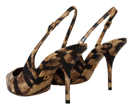 Brown Slingbacks Leather Tiger Shoes Dolce & Gabbana