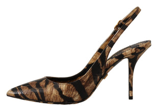 Brown Slingbacks Leather Tiger Shoes Dolce & Gabbana